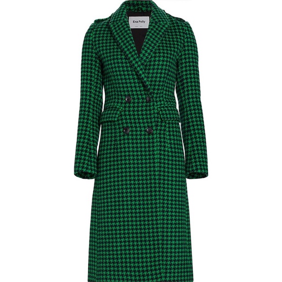 Ena Pelly x RJ ◡̈ Green + Navy Plaid Wool Tailored Houndstooth Coat NWT US2 - Picture 15 of 15